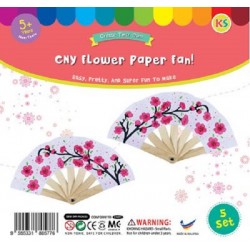 Chinese New Year Paper Fan Pack of 5 - Spring Flower Chinese New Year Paper Fan Pack of 5 - Spring Flower